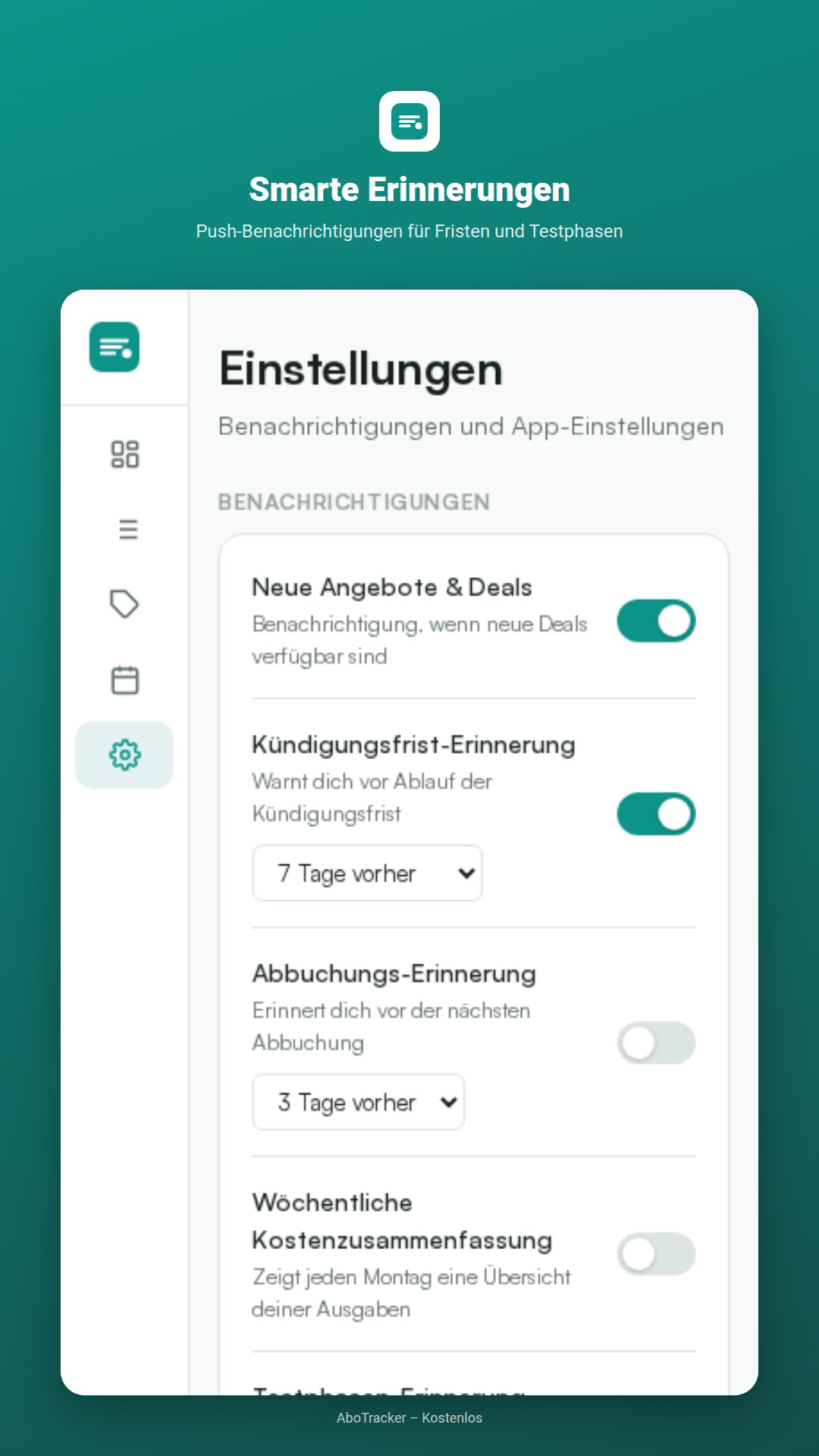AboTracker Einstellungen und Benachrichtigungen